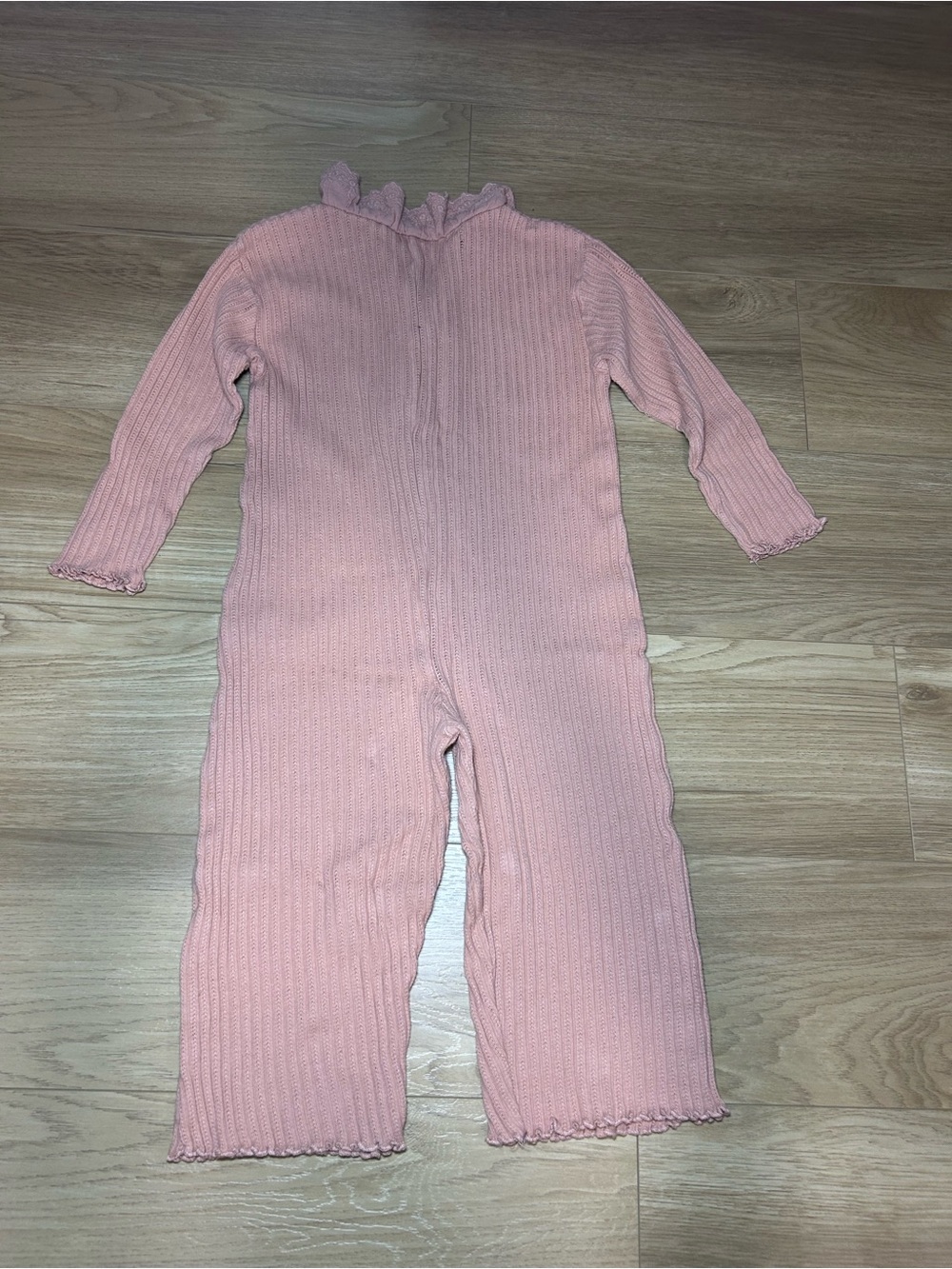 Zara Pink Ribbed Ruffle-Trim One-Piece Bodysuit - Picture 6 of 8